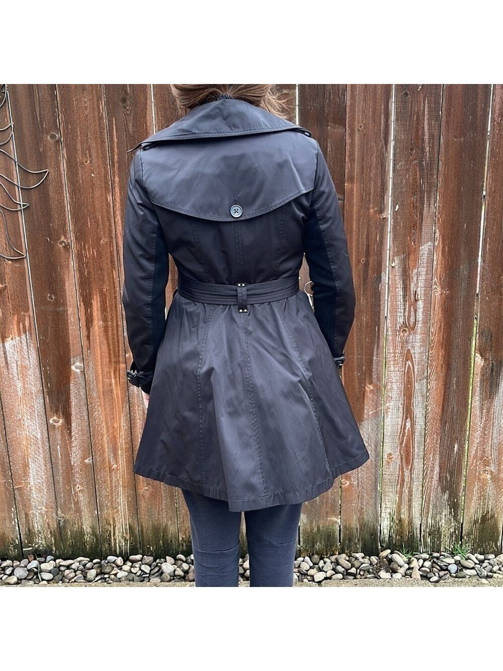 BLACK women’s double breasted trench coat - Picture 5 of 9